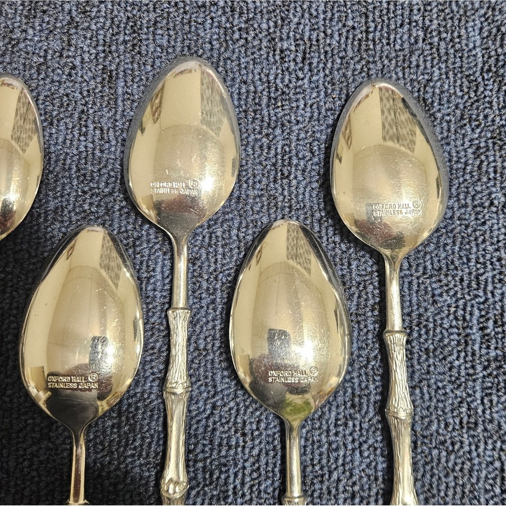 Oxford Hall JADE Soup Spoon Textured Bamboo Cane Stainless Flatware Set Of 6 - Picture 5 of 9